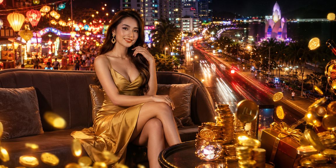 Chợ đêm Nha Trang với màn hình hiển thị ưu đãi đăng ký casino